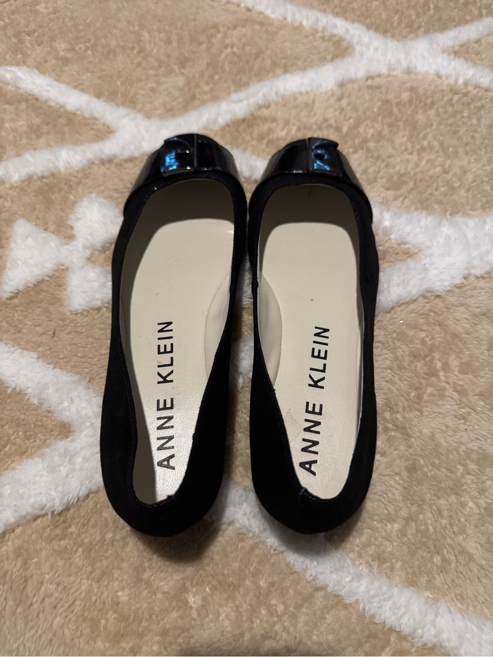Anne Klein Black Suede and Patent Toe Ballet Flats